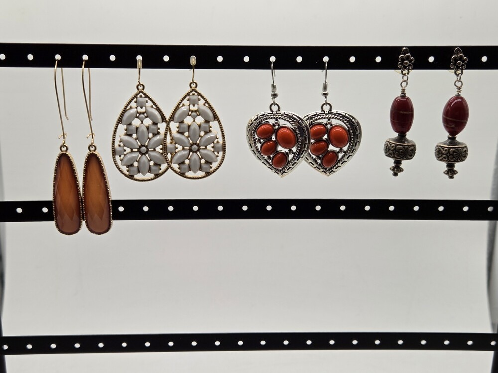 Lot of 4 Fashion Dangle Earrings Boho Statement Gold Silver Tone Orange White